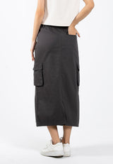 Forest Ladies Cotton Twill Elastic Waisted Cargo Skirt Women Midi Skirt - 880009