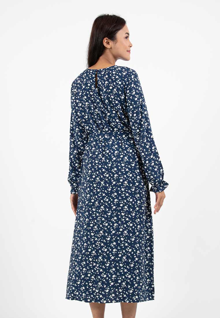 Forest Ladies Rayon Floral Pattern Long Sleeve Midi Dress Women Dress | Baju Lengan Panjang Perempuan - 885072