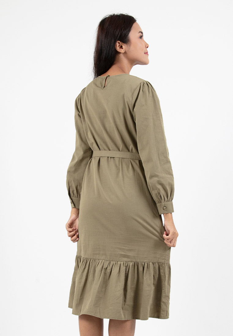 Forest Ladies Cotton Long Sleeve Midi Dress Women Dress | Baju Lengan Panjang Perempuan - 885076