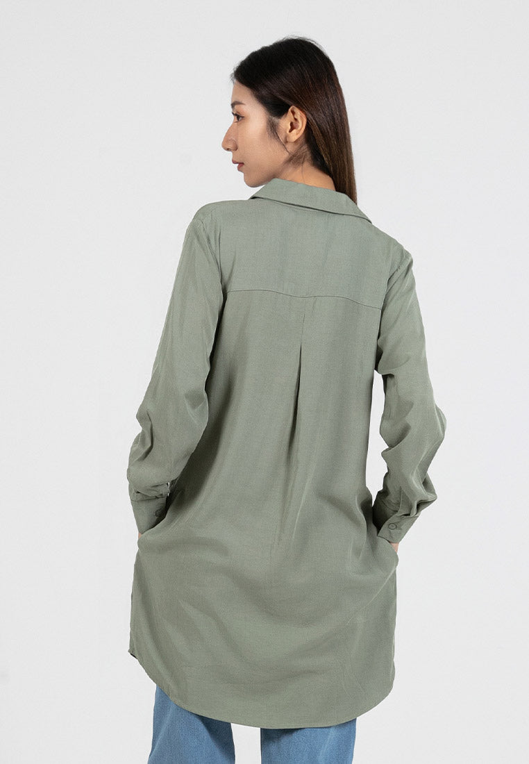 Forest Ladies Rayon Lyocell Shirt Dress Women Long Sleeve Tunic Dress | Baju Kemeja Lengan Panjang Perempuan - 885079