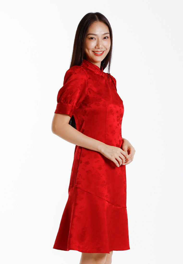 Forest Ladies Jacquard Puff Sleeve Cheongsam Dress Women Cheongsam - 885088