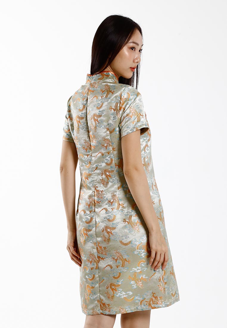 Forest Jacquard Tang Suit Cheongsam Dress | CNY 2025 Family Wear - 885091