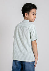 Forest Kids Boy Cotton Striped Stand Collar Short Sleeve Shirt | Baju Kemeja Budak Lelaki - FK20143
