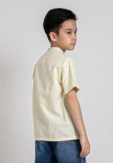 Forest Kids Boy Cotton Striped Stand Collar Short Sleeve Shirt | Baju Kemeja Budak Lelaki - FK20143