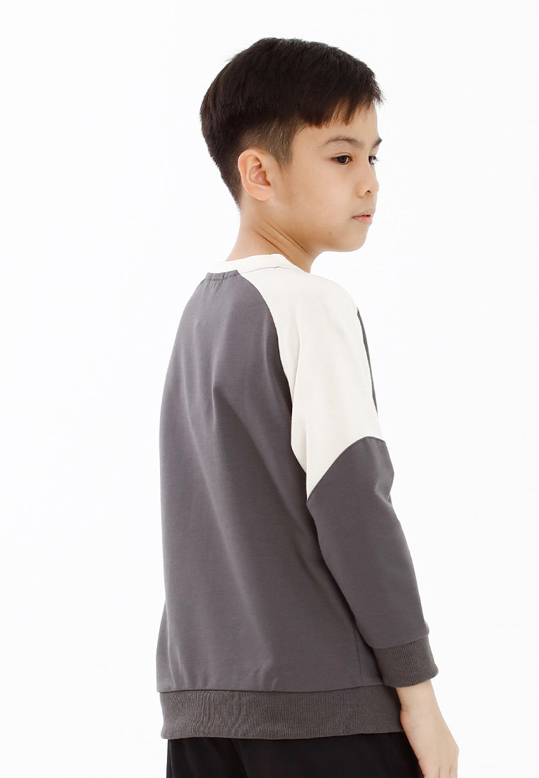 Forest Kids Boy Cut & Sew Long Sleeve Sweater Boys Embroidery Raglan Sleeve Tee | Baju Lelaki Lengan Panjang - FK20249