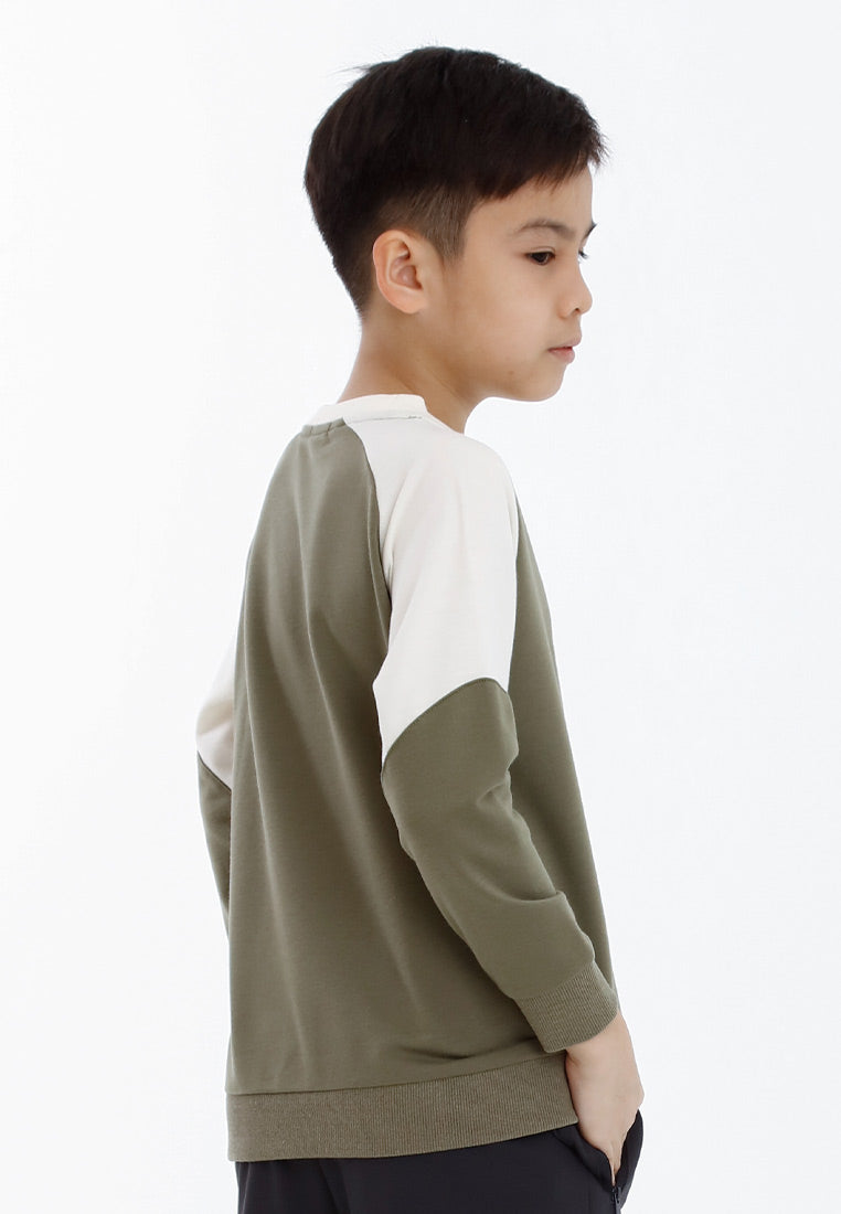 Forest Kids Boy Cut & Sew Long Sleeve Sweater Boys Embroidery Raglan Sleeve Tee | Baju Lelaki Lengan Panjang - FK20249