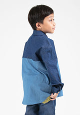 Forest Kids Boys Chambray Denim Collar Long Sleeve Shirt | Baju Budak Lelaki Lengan Panjang - FK20255