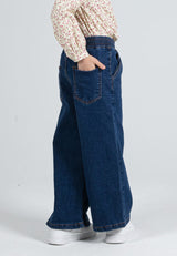 Forest Kids Girls Stretchable Denim Jeans Elastic Waisted Wide Leg Pants | Seluar Panjang Budak Perempuan - FK810021