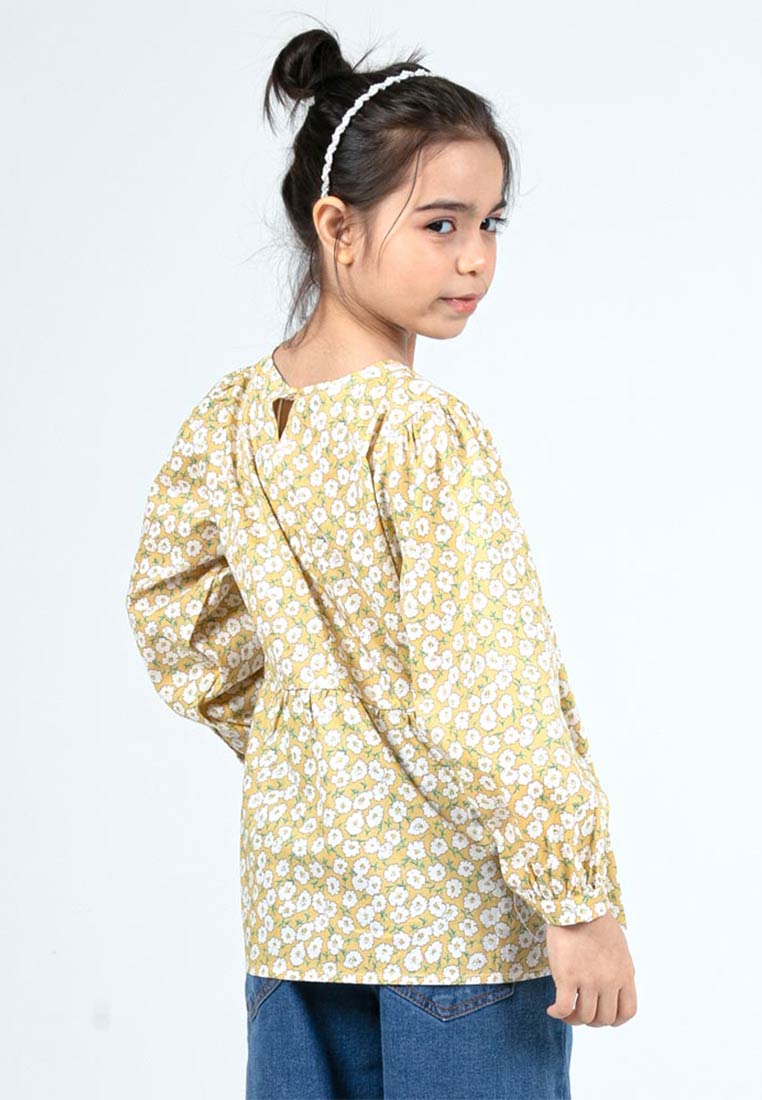 Forest Kids Girls Floral Pattern Cotton Blouse Woven Long Sleeve Top | Baju Budak Perempuan - FK820083