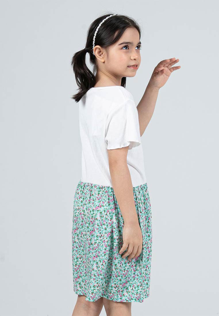 Forest Kids Girls Cotton Floral Pattern Short Sleeve 2 in 1 Dress Set | Baju Budak Perempuan - FK885061