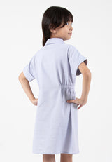 Forest Kids Girl Cotton Linen Short Sleeve Button Up Shirt Dress | Baju Budak Perempuan Lengan Pendek - FK885066