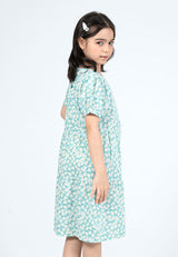 Forest Kids Girls Floral Pattern Cotton Short Sleeve Tiered Dress | Baju Budak Perempuan - FK885075