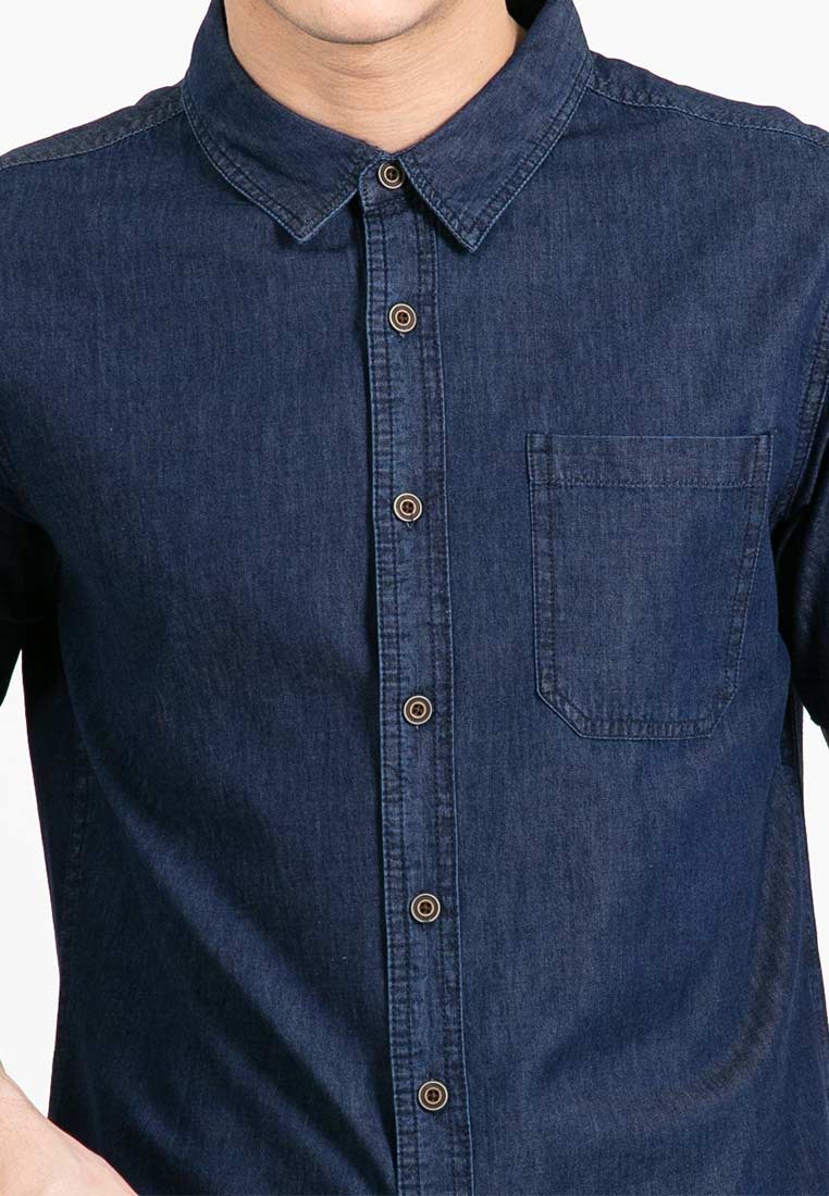 Forest Denim Plain Short Sleeve Men Shirt | Baju Kemeja Lelaki - 621353