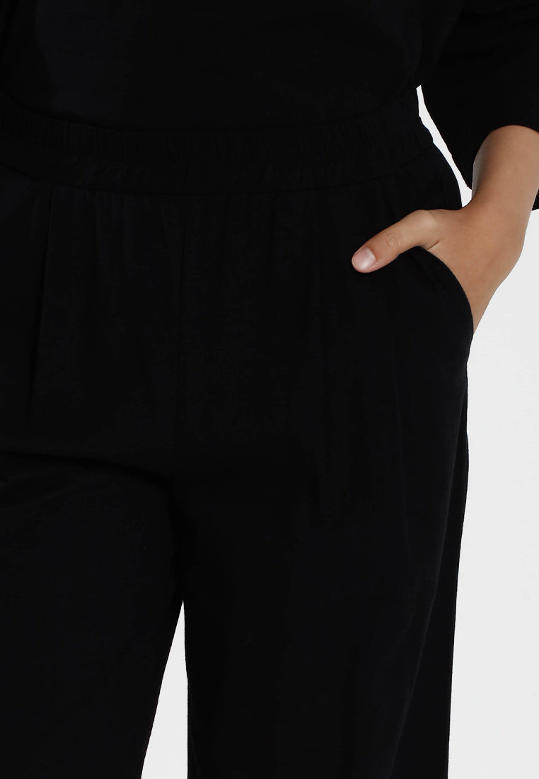 Forest Ladies Cotton Linen Pleated Wide Leg Pants Women Elastic Waist Long Pants | Seluar Panjang Palazzo - 810514