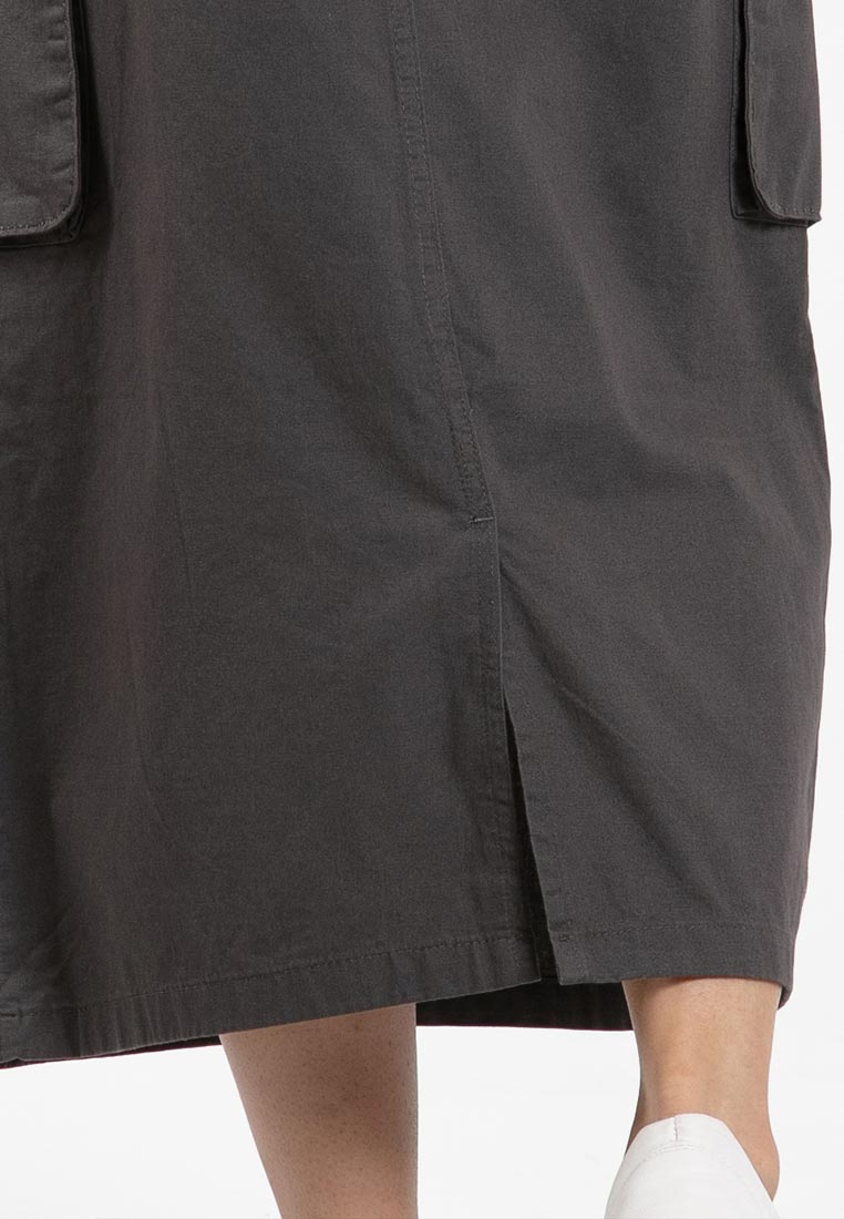 Forest Ladies Cotton Twill Elastic Waisted Cargo Skirt Women Midi Skirt - 880009