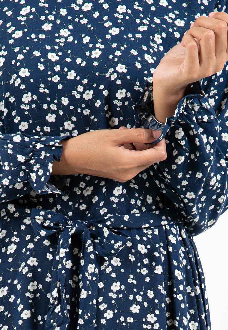 Forest Ladies Rayon Floral Pattern Long Sleeve Midi Dress Women Dress | Baju Lengan Panjang Perempuan - 885072