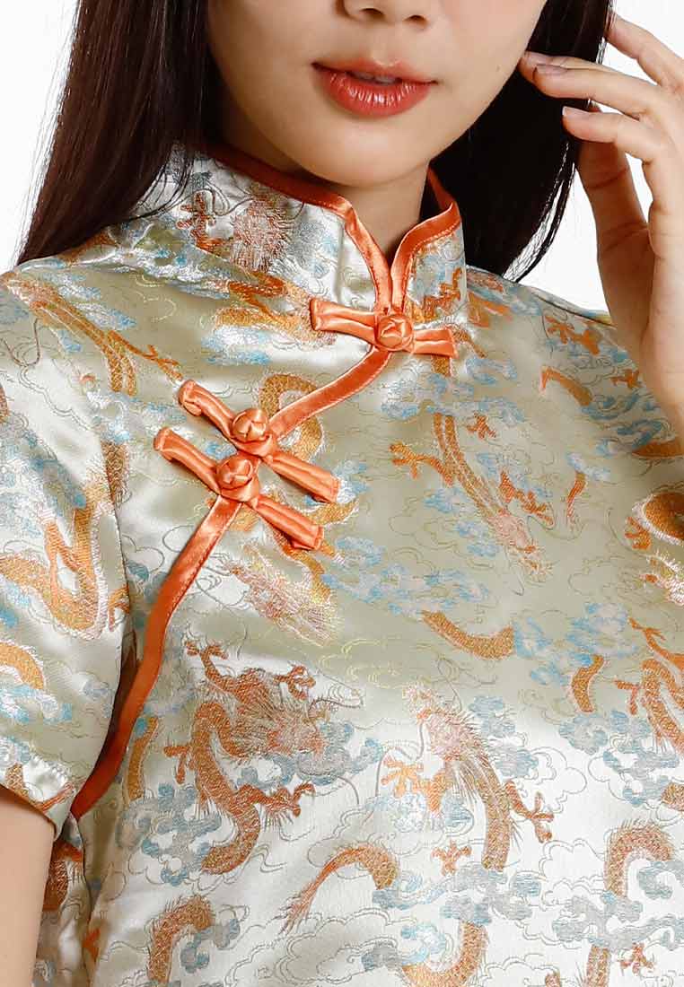 Forest Jacquard Tang Suit Cheongsam Dress | CNY 2025 Family Wear - 885091