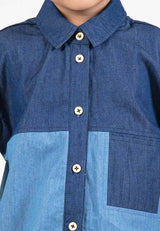 Forest Kids Boys Chambray Denim Collar Long Sleeve Shirt | Baju Budak Lelaki Lengan Panjang - FK20255