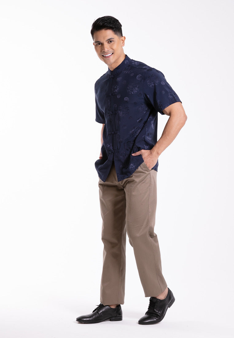 Alain Delon 2025 CNY Men Traditional PV Short Sleeve Shirt Tang Suit | Sam Fu | å”è£… - 14525002