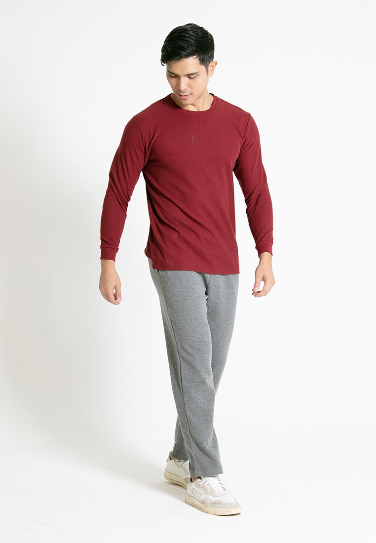 Forest Waffle Knit Crew Neck Long Sleeve T Shirt Men | T Shirt Lelaki Lengan Panjang - 23831