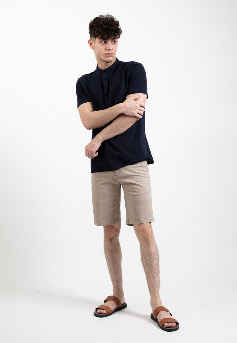 Forest Premium Weight Cotton Stretchable Mandarin Collar T Shirt Men Slim Fit Tee | Baju T Shirt Lelaki - 23856