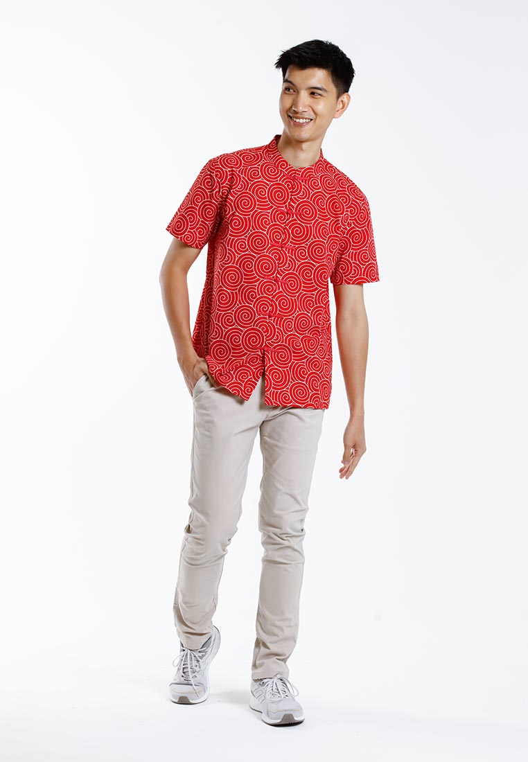 Forest Mandarin Collar Printed Men Cheongsam Top | CNY 2025 Family Wear - 621422