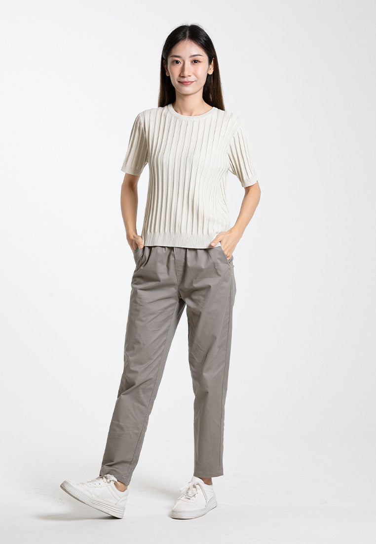 Forest Ladies Cotton Tapered Pants Women Plain Elastic Waist Long Pants | Seluar Panjang Perempuan - 810495