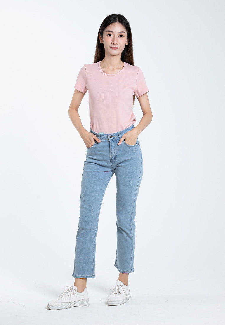 Forest Ladies Mid Rise Slim Fit Ripped Cropped Jeans | Seluar Jeans Perempuan - 810523