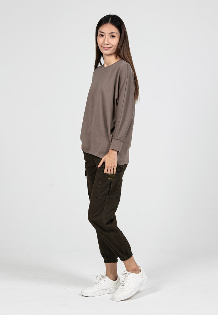 Forest Ladies Premium Interlock Cotton Crew Neck Drape Tshirt Women | Baju T Shirt Perempuan Lengan Panjang - 822206