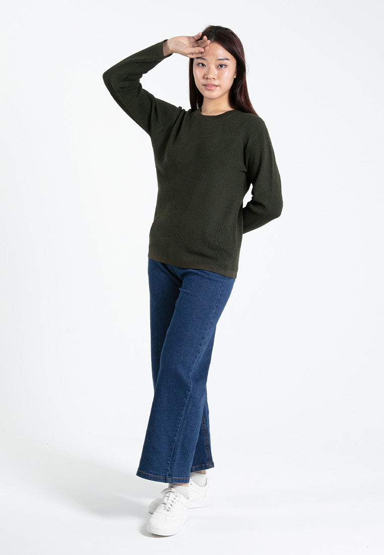 Forest Ladies Casual Basic Plain Long Sleeve Knit Sweater | Baju Perempuan Lengan Panjang - 822340