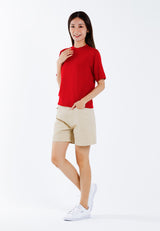 Forest Ladies Basic Plain High Neck Short Sleeve Knit Top | Baju Perempuan - 822348