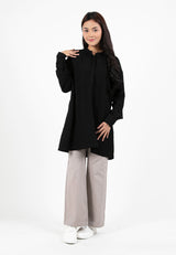 Forest Ladies Linen Oversized Band Collar Plain Blouse Women Long Sleeve Tunic | Baju Perempuan - 822391