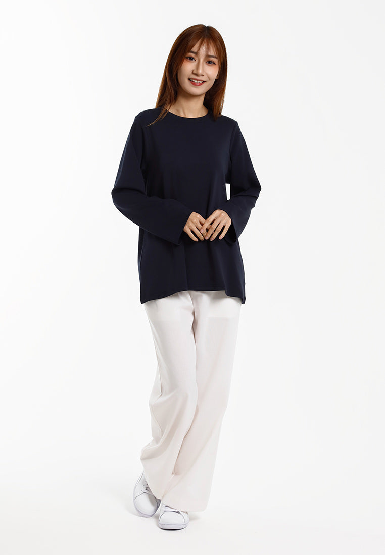 Forest Baju Lengan Panjang Perempuan | Forest Ladies Cotton Interlock Long Sleeve Round Neck T-Shirt Loose Fit - 822414
