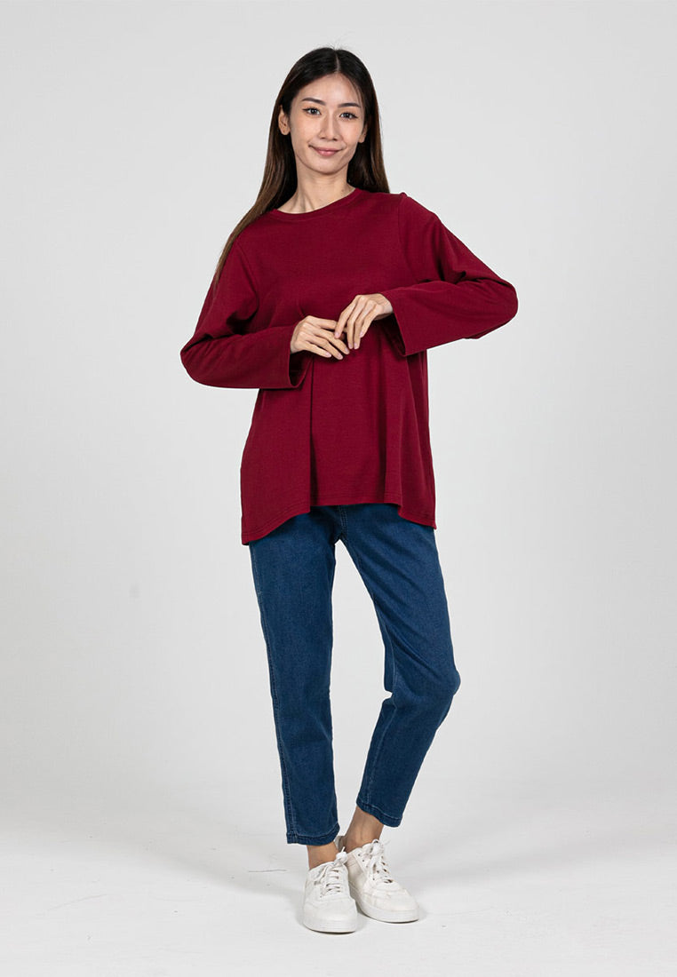 Forest Ladies Cotton Interlock Long Sleeve Round Neck T-Shirt Women Loose Fit | Baju Lengan Panjang Perempuan- 822414