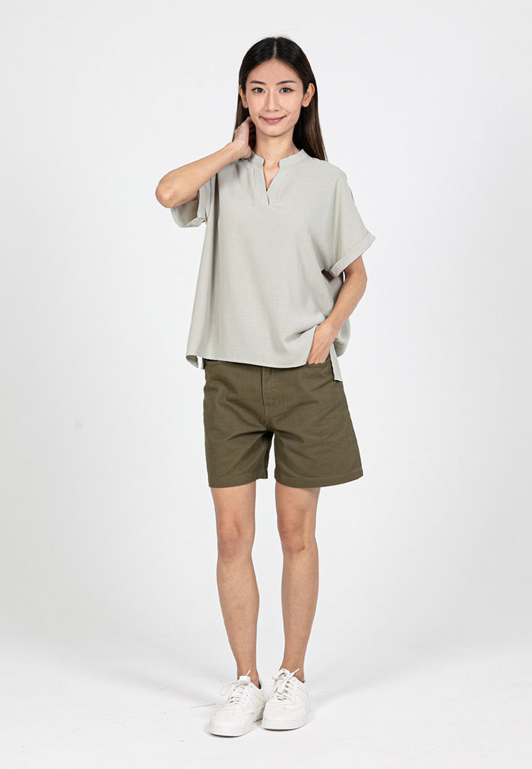 Forest Ladies Polyester Collar Plain Blouse Women Short Sleeve Blouse | Baju Perempuan - 822417