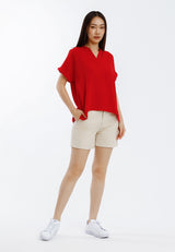 Forest Ladies Polyester Collar Plain Blouse Women Short Sleeve Blouse | Baju Perempuan - 822417