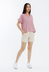 Forest Ladies Polyester Collar Plain Blouse Women Short Sleeve Blouse | Baju Perempuan - 822417