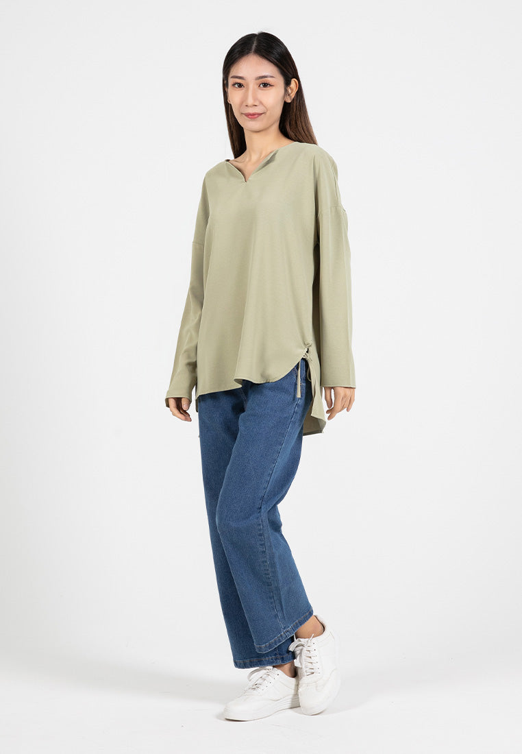 Forest Ladies Polyester Plain Blouse Women Long Sleeve Blouse | Baju Perempuan Lengan Panjang - 822420