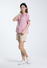 Forest Ladies Polyester Pleated Blouse Women Short Sleeve Blouse - 822456