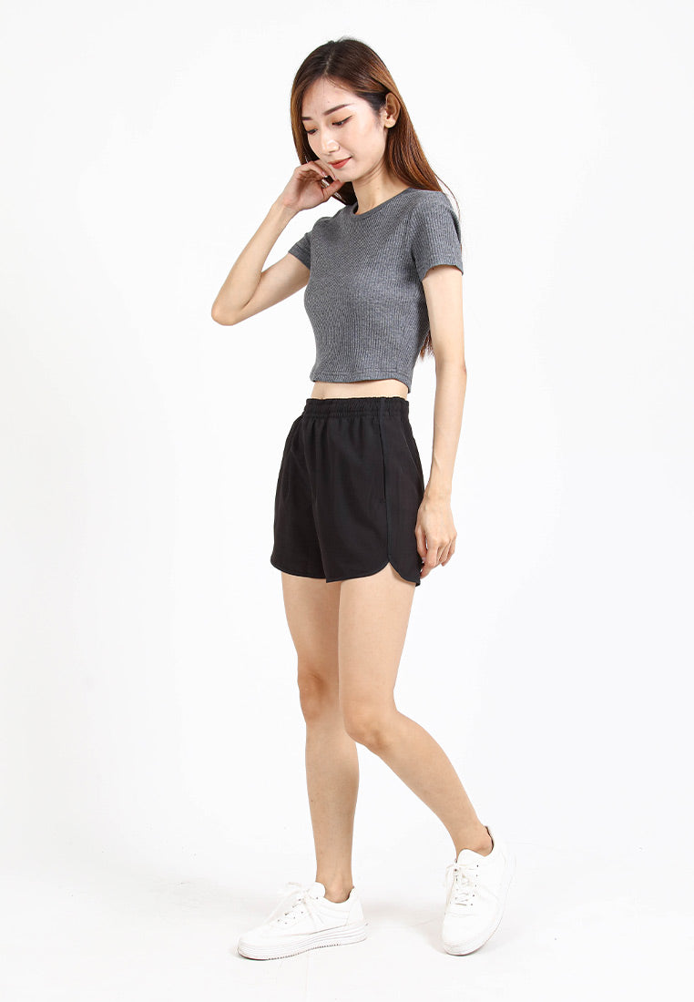 Forest Ladies Stretchable Polyester High Waist Plain Shorts Women Shorts | Seluar Pendek Perempuan - 860148