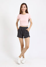 Forest Ladies Stretchable Polyester High Waist Plain Shorts Women Shorts | Seluar Pendek Perempuan - 860148