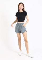 Forest Ladies Stretchable Polyester High Waist Plain Shorts Women Shorts | Seluar Pendek Perempuan - 860148