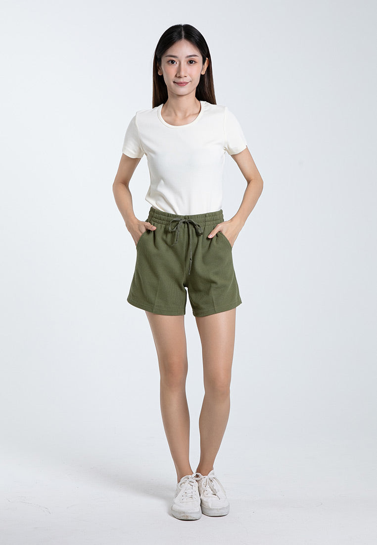 Forest Ladies Waffle Cotton Shorts Pants Plain Elastic Women Casual Shorts | Seluar Pendek Perempuan - 860158