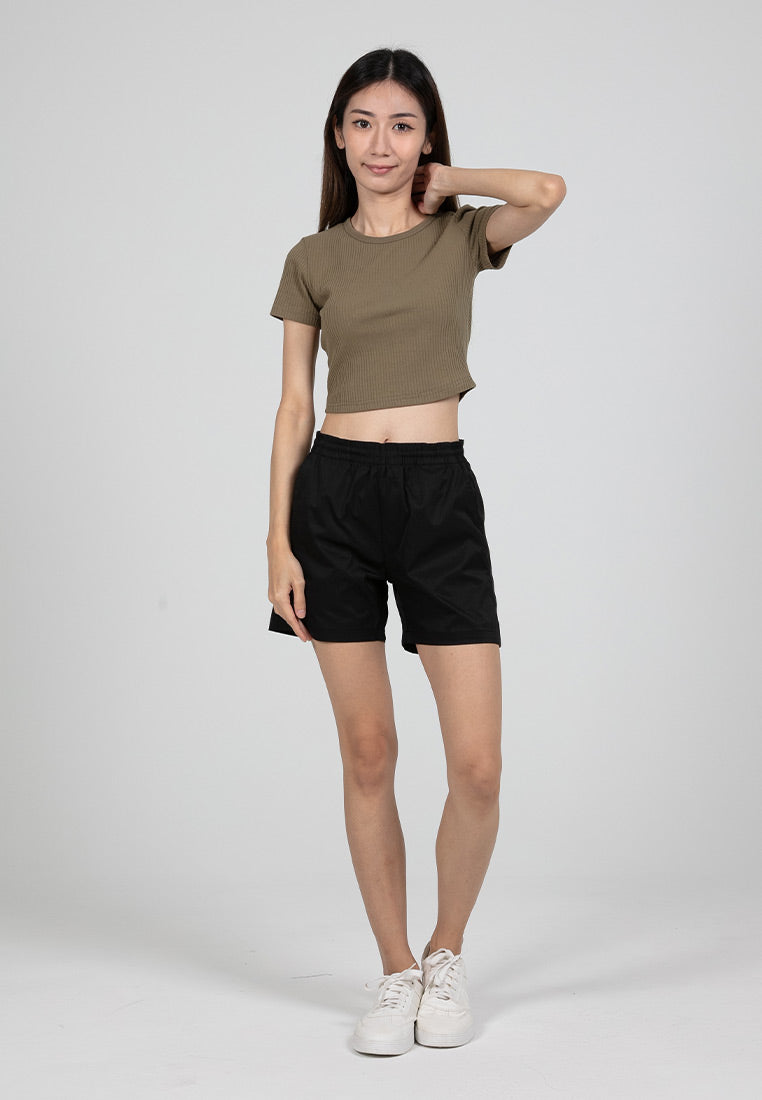 Forest Ladies Stretchable Polyester Elastic Waisted Short Pants Women Casual Shorts | Seluar Pendek Perempuan - 860165