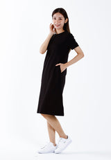 Forest Ladies Cotton Interlock Round Neck T-Shirt Dress Women Casual Short Sleeve Dress - 880010