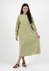 Forest x Hatta Dolmat Ladies Woven Plain Textured Cuffed Long Sleeve Midi Dress | Baju Perempuan - 885069