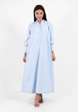 Forest x Hatta Dolmat Ladies Woven Plain Cuffed Sleeve Maxi Shirt Dress | Baju Perempuan - 885070