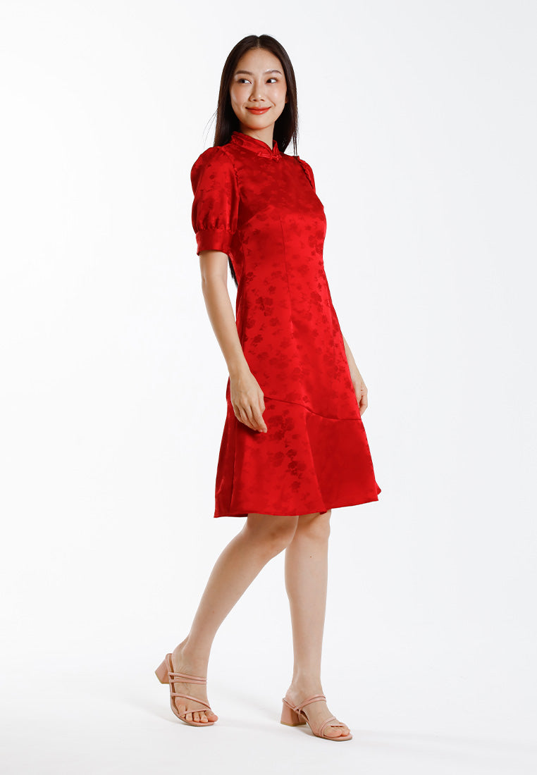 Forest Ladies Jacquard Puff Sleeve Cheongsam Dress Women Cheongsam - 885088