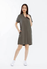 Forest Ladies Rayon Lyocell Collar Plain Shirt Dress Women Short Sleeve Dress - 885098