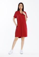 Forest Ladies Rayon Lyocell Collar Plain Shirt Dress Women Short Sleeve Dress - 885098